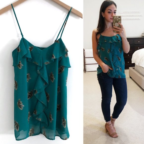Xhilaration Tops - XHILARATION Feather Print Ruffled Tank Top